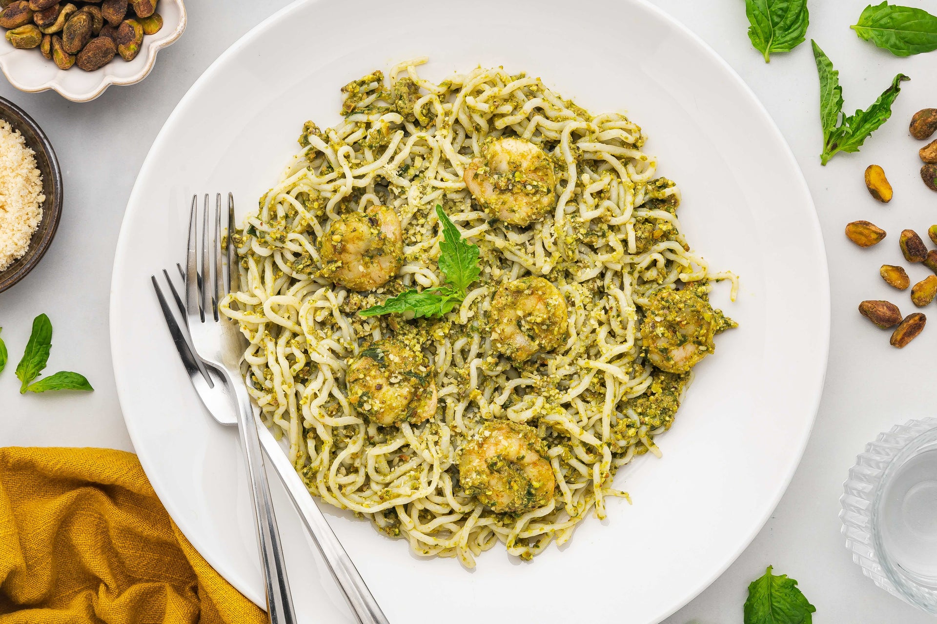 It's Skinny Spaghetti with Pistachio Basil Pesto
