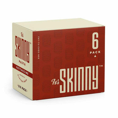 A 6-pack box of It's Skinny Fettuccine pasta.